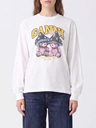 Ganni Long-Sleeved Organic Cotton T-shirt with Teddy Bear Print