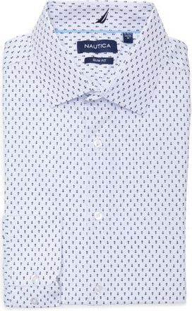 Nautica Slim Fit Arrow Print Stretch Dress Shirt in White G,navy at Nordstrom Rack, Size 16.5 - 34/35