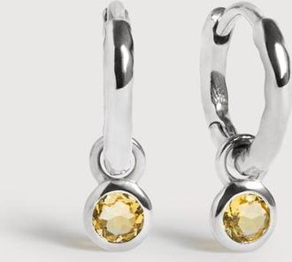 Monica Vinader Sterling Silver November Birthstone Huggie Earrings Citrine