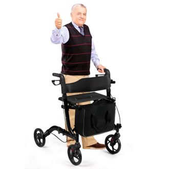 Costway Folding Rollator Walker Aluminium Walking Mobility Aid Lightweight With 4 Wheels