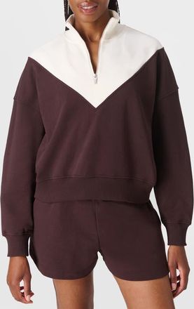 Sweaty Betty Revive Colorblock Half Zip Sweatshirt in Sable Brown/Lily White at Nordstrom, Size Small