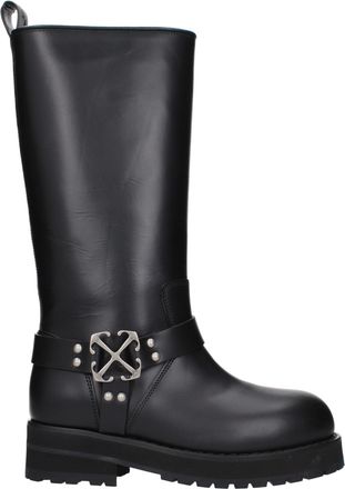 Off-white Black Leather Flat Womens Boots