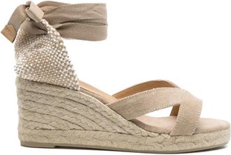 Castaner Beige Sleehak Sandalen met Enkelband - Dames - Sleehakken - Beige - 40 EU - Schoenen