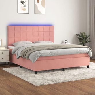 vidaXL Vidaxl - Cama Box Spring Colch&oacute;n Y Led Terciopelo Rosa 180x200 Cm