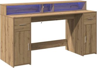 Berkfield Home Soft Desk with LED Lights Artisian Oak 160x55x91 cm Engineered Wood in Brown | Size: 160 x 55 x 91 cm