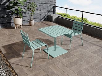 Vente-Unique Comedor de jard&iacute;n de metal - una mesa de 80 cm y 2 sillas apilables - Verde almendra - MIRMANDE de MYLIA