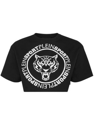 Plein Sport Cropped T-shirt met logoprint - Zwart