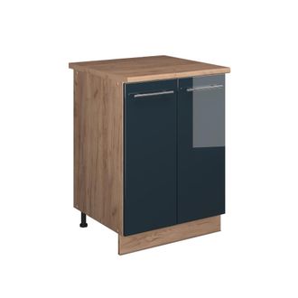 Vicco Mueble Bajo Para Fregadero Fame-line, Azul Oscuro Alto Brillo/roble Dorado, 60 Cm, Vicco