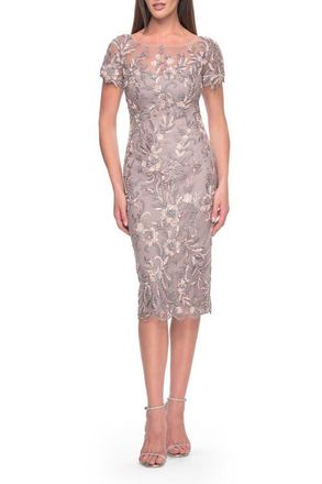 La Femme Knee Length Beaded Lace Mother of the Bride Dress in Dusty Mauve at Nordstrom, Size 14