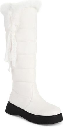 Generic Womens Winter Knee High Snow Boots Waterproof Rain Wide Calf Pull Warm Faux Fur Lined Comfort Outdoor Shoes (7.5,White)