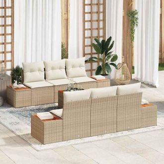 vidaXL Vidaxl - Conjunto De Sof&aacute; De Jard&iacute;n Con Coj&iacute;n 7 Pcs Beige Polirat&aacute;n