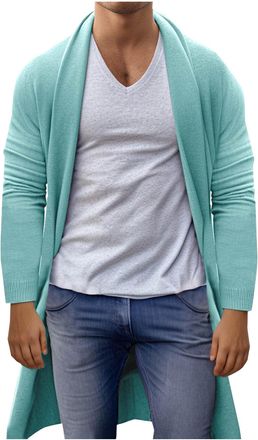 Generic Mens Long Cardigans Longline Loose Shawl Collar Sweater Knit Autumn Winter Open Front Long Sleeve Jacket Knitwear Lightweight Long Length Outerwear No