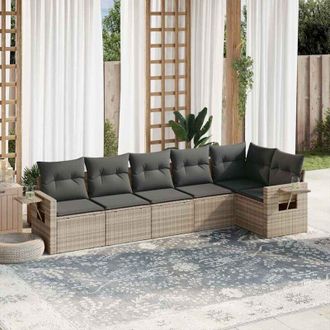 vidaXL Vidaxl - Set De Sof&aacute;s De Jard&iacute;n 6 Pzas Y Cojines Rat&aacute;n Sint&eacute;tico Gris