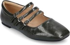 Journee Collection Darlin Multi Strap Mary Jane Flat in Olive Crinkle at Nordstrom Rack, Size 7.5