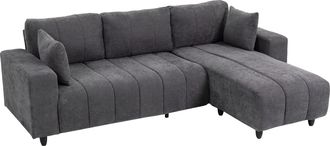 HOMCOM Homcom Sof&aacute; Chaise Longue Reversible, Sof&aacute; Esquinero Forma De L De 4 Plazas, 2 Almohadas, Tapizado En Lino, Marco De Acero, 242x156x87 Cm, Gris Oscuro