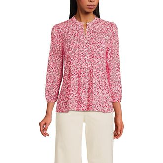 Lands End Lightweight Jersey Button Pintuck Top in Ivory/berry Rouge Blossoms at Nordstrom, Size X-Large P