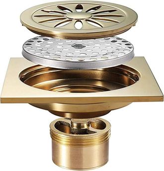 OEM Desag&uuml;e De Ducha Cuadrado De Lat&oacute;n Color Champ&aacute;n De 10 Cm (4 Pulgadas) Con Rejilla Extra&iacute;ble