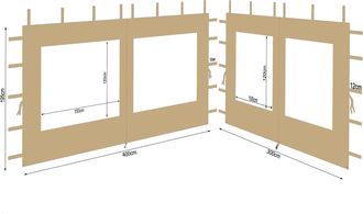 Quick-Star Quick-star - 2 Seitenteile Aus Polyester Mit Klarsicht Fenster 300/400x195cm F&uuml;r Pavillon 3x4m Seitenwand Beige Ral 1001 Wasserdicht
