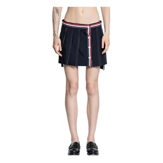 Thom Browne Rokken, Dames, Blauw, S, Wol, School Uniform Plain Weave Mini Pleated Wrap Skirt