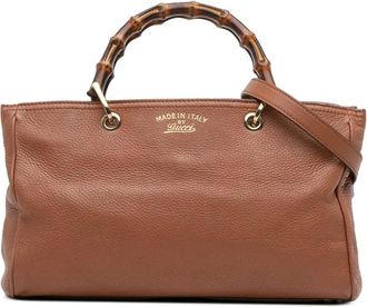 Gucci Borsa shopper media in pelle di vitello e bambù 2016-2025 - Marrone