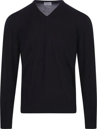 Fedeli Raffinato Pullover - Heren - V-hals truien - Blauw - 3XL - Wol - Truien & Vesten