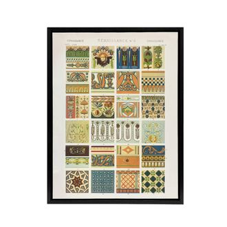 Artery8 Renaissance Patterns Racinet Vintage Black Framed Canvas Wall Art | Size: W24 x H32