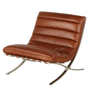 Maisons du monde Sill&oacute;n de cuero marr&oacute;n efecto envejecido y acero inoxidable