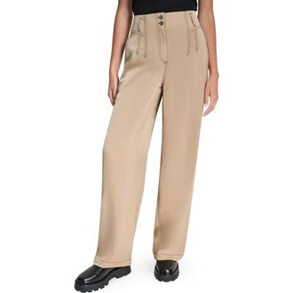 DKNY Topstitch Straight Leg Pants in Travertine at Nordstrom, Size 14