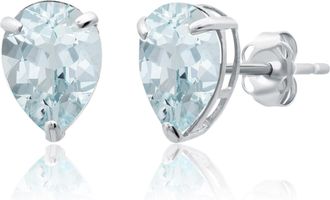 MAX + STONE 14k Yellow or White Gold Teardrop 8mm Gemstone Pear Shape Stud Earrings