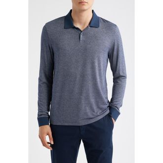 Theory Goris Activate Long Sleeve Polo in Baltic Melange at Nordstrom, Size Xx-Large