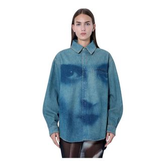 Jean Paul Gaultier Camicia Oversize in Denim con Stampa Viso - - Blouses & Shirts - Donna - Blu - M