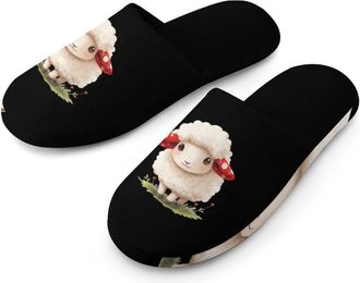 Generic Cute Sheep with Red Mushroom Mens Cozy House Slippers Winter Warm Shoes with Anti-Slip Sole for Travel Indoor Outdoor