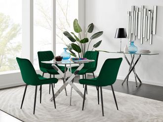 Furniturebox Novara 100cm Round Dining Table & 4 Pesaro Black Leg Chairs in Green