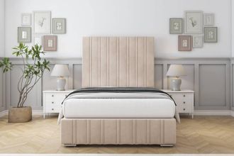 Sloomy Langston Naples Frame-Mattress - 50 Upholstered Headboard in Light Sand | Size: Super King