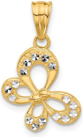 Diamond2Deal 14k Yellow Gold and White Rhodium and Diamond-cut Butterfly Pendant