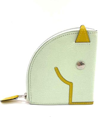 Hermès White Yellow Chevre Leather Coin Purse/Coin Case (Pre-Owned)