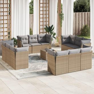 vidaXL Set Sof&aacute;s De Jard&iacute;n Con Cojines 13 Pzas Rat&aacute;n Sint&eacute;tico Beige Vidaxl