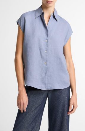 Vince Dolman Sleeve Linen Shirt in Azul at Nordstrom, Size Xx-Small