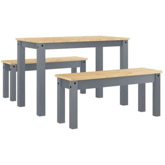 vidaXL 3 Piece Dining Set Panama Grey Solid Wood Pine Vidaxl