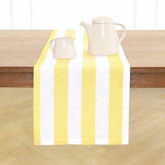 Solino Home Linen Table Runner for Dining Table, Holiday and Everyday Table Decor - Cabana Stripe in Primrose Yellow And White at Nordstrom, Size