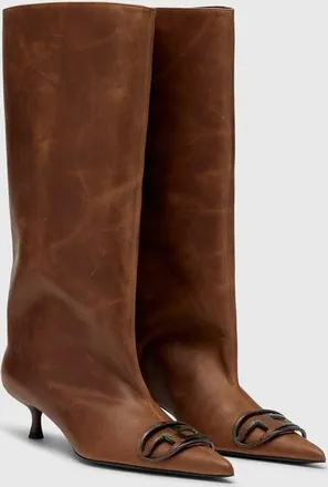 Diesel D-Venus-Knee-high boots in oiled leather - Boots - Woman - Brown