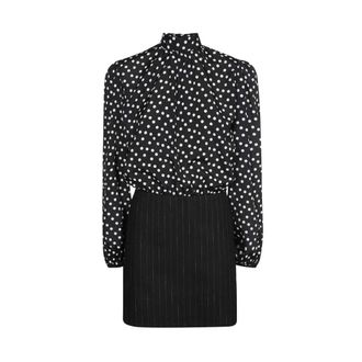 Msgm Short Dresses, female, Black, Size: 2XS Polka-dot mini-dress with V-neck