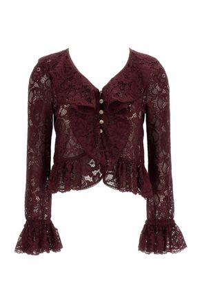 Self Portrait Burgundy Lace Ruffle Crop Top
