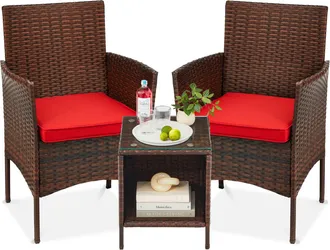 Best Choice Products 3-Piece Outdoor Wicker Conversation Patio Bistro Set, w/ 2 Chairs, Table