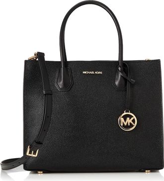 Michael Kors Mercer Grote Leren Shopper met Pliss&eacute; - Dames - Shoppers - Zwart - ONE Size - Leer - Tassen