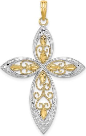 Diamond2Deal 14k Yellow Gold with Rhodium Beaded Filigree Cross Charm Pendant