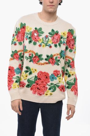 Gucci Maglia Girocollo EURIDICE con Ricami Floreali Impreziositi da Paillettes e Gioielli Gucci