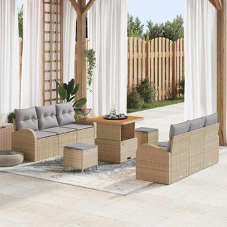 vidaXL Conjunto De Sof&aacute; De Jard&iacute;n Con Coj&iacute;n 9 Pcs Beige Polirat&aacute;n Vidaxl