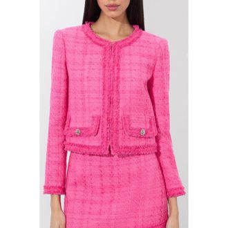Alice & Olivia Landon Boxy Crop Tweed Jacket in Wild Pink at Nordstrom Rack, Size X-Large