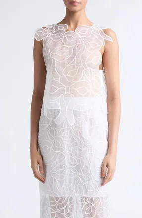 Cecilie Bahnsen Aya Embroidered Crop Organza Top in White at Nordstrom, Size X-Small/small